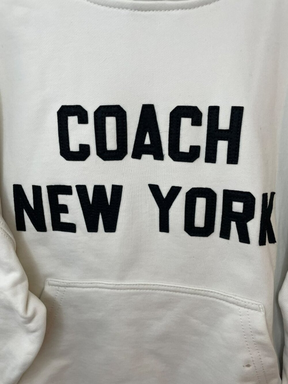 Coach Location Hoodie Cream Logo Embroidery Cotton Unisex Sz XS MSRP$295 DEFECT - Picture 3 of 15